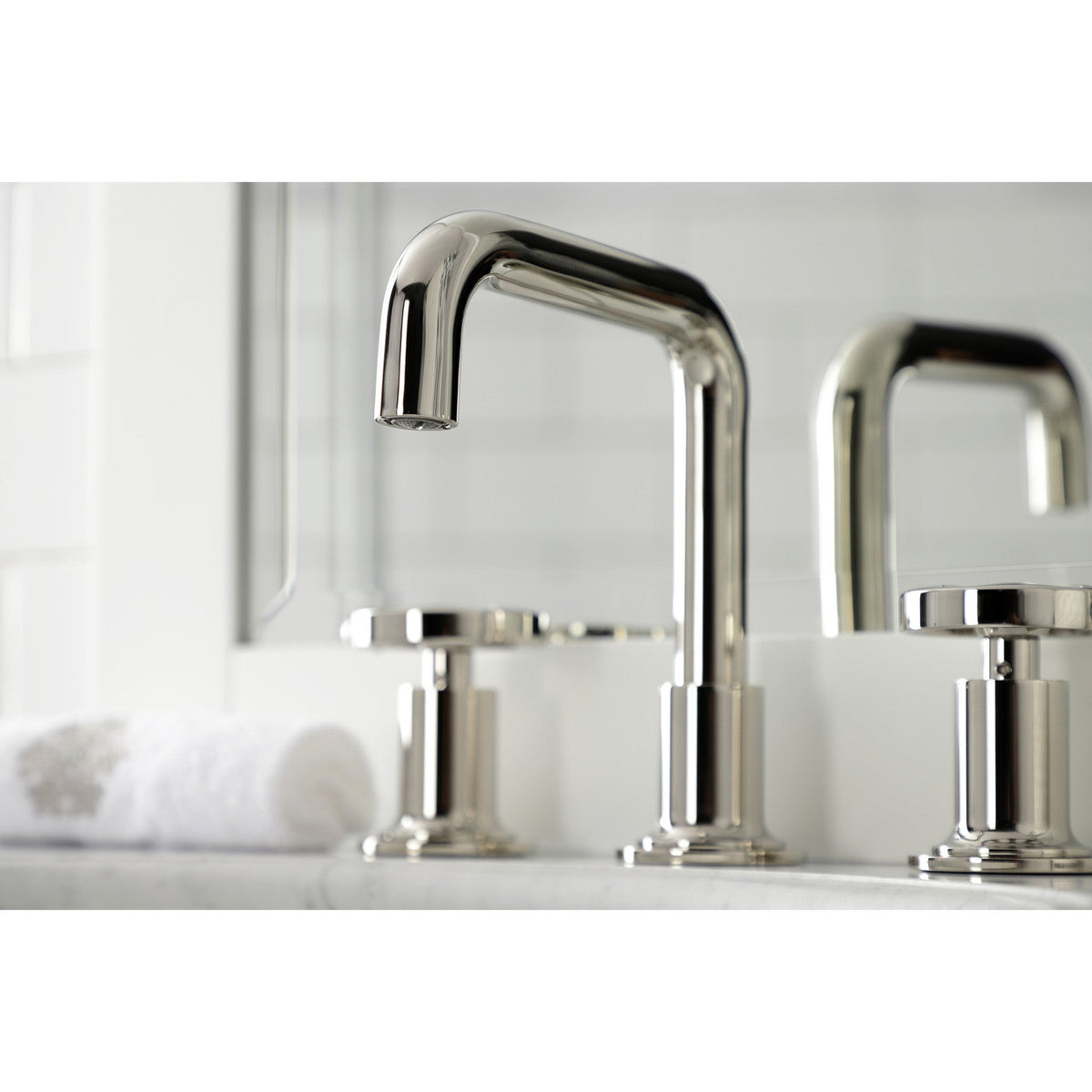 Belknap Widespread Bathroom Faucet with Push Pop-Up Drain in Polished Nickel