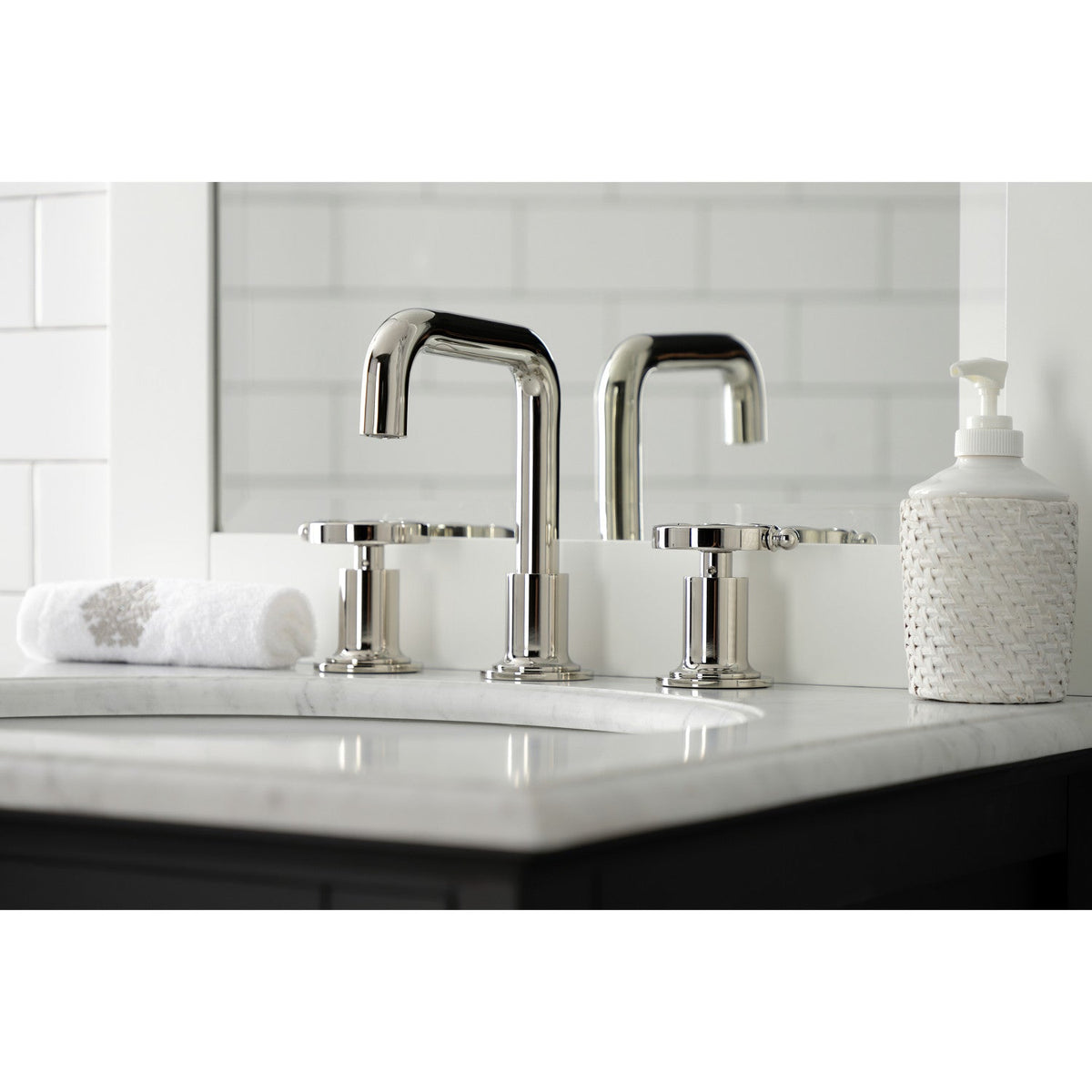 Belknap Widespread Bathroom Faucet with Push Pop-Up Drain in Polished Nickel