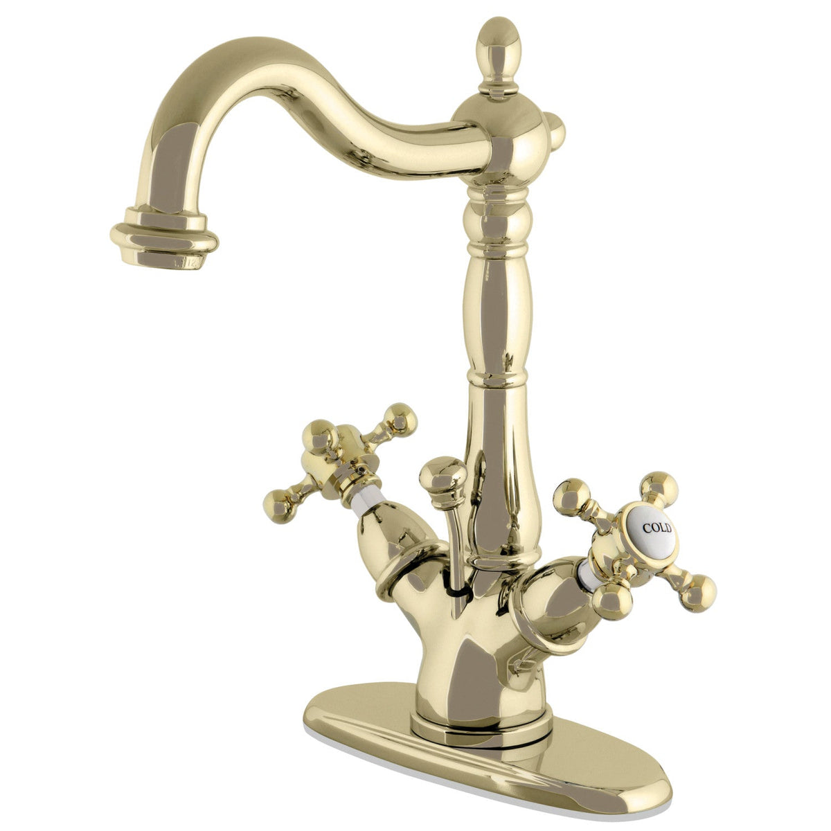 Vintage Double-Handle 4" Centerset Bathroom Faucet with Brass Pop-Up in Polished Brass