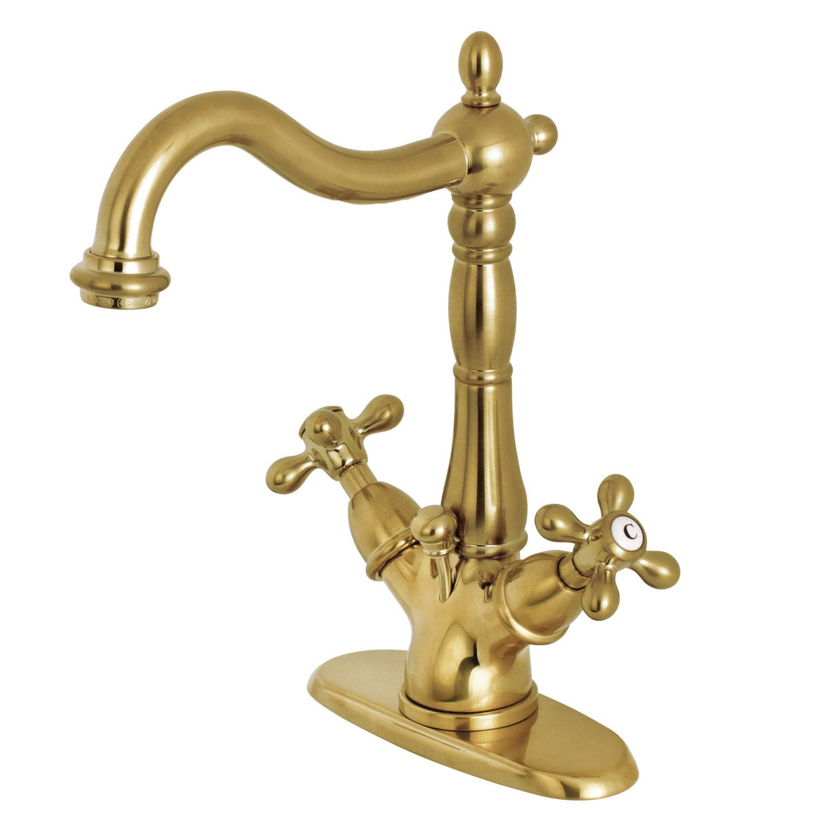 Heritage Double-Handle 4" Centerset Bathroom Faucet with Brass Pop-Up in Brushed Brass