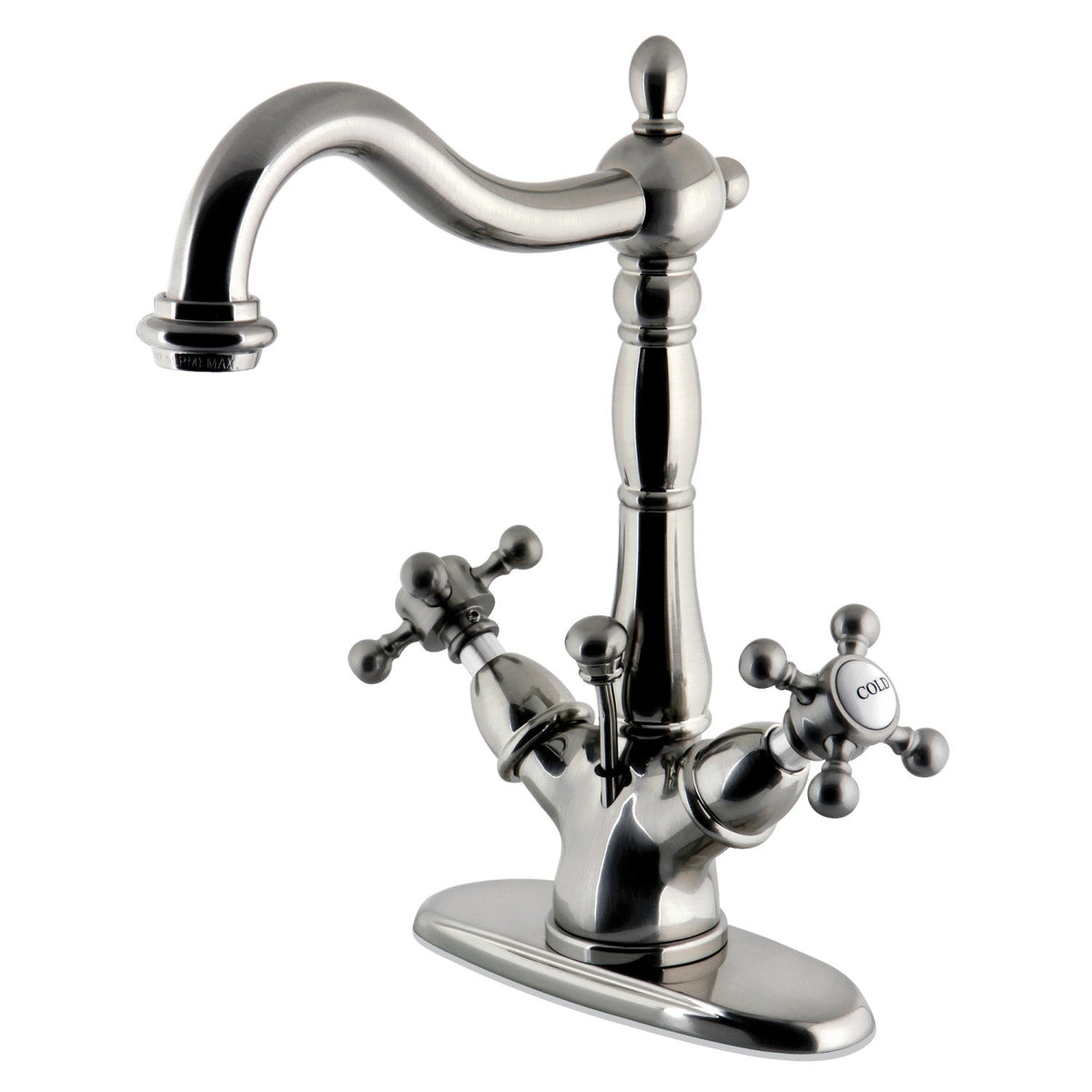 Vintage Double-Handle 4" Centerset Bathroom Faucet with Brass Pop-Up in Brushed Nickel