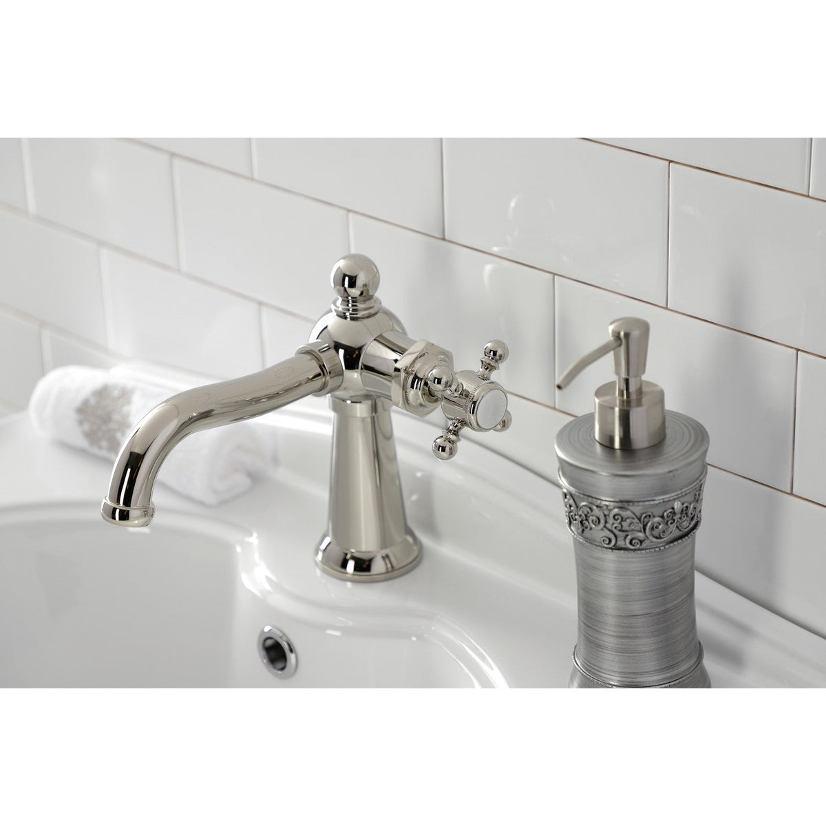 Nautical One-Handle Single-Hole Bathroom Faucet with Push Pop-Up Drain in Polished Nickel