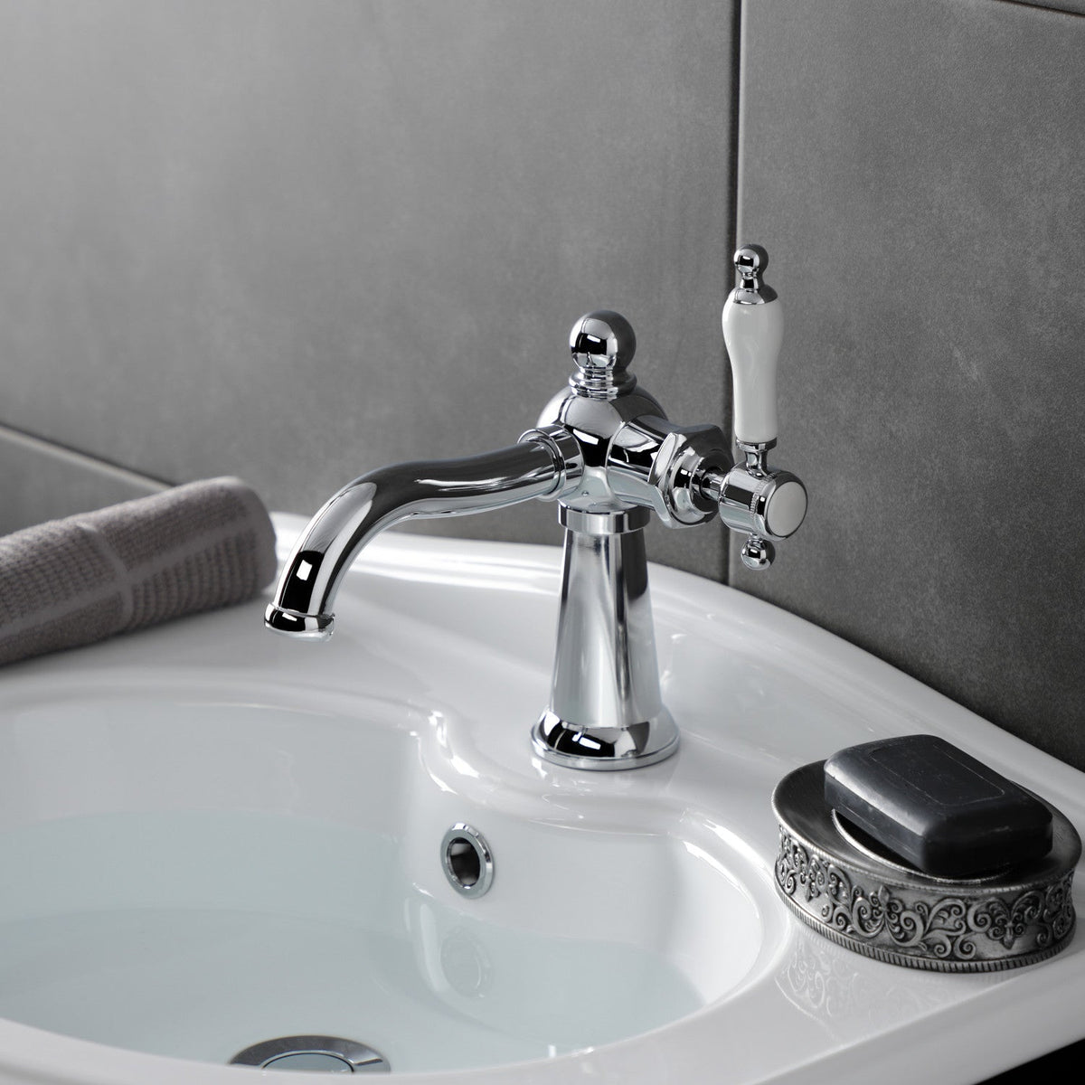 Nautical One-Handle Single-Hole Bathroom Faucet with Push Pop-Up Drain in Polished Chrome