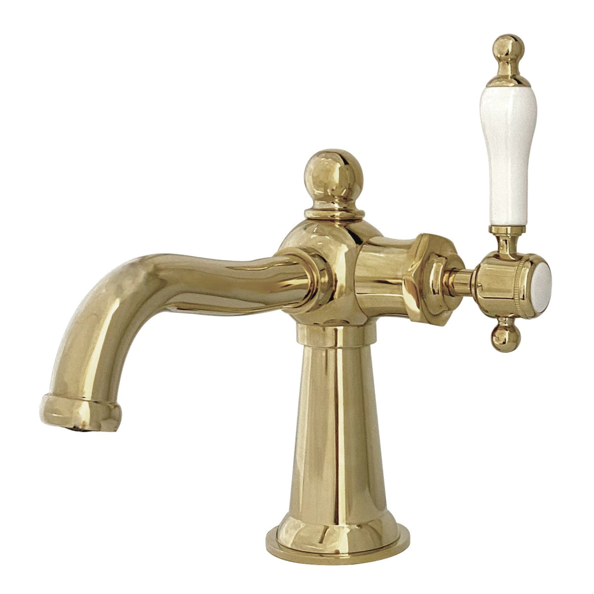 Nautical One-Handle Single-Hole Bathroom Faucet with Push Pop-Up Drain in Polished Brass