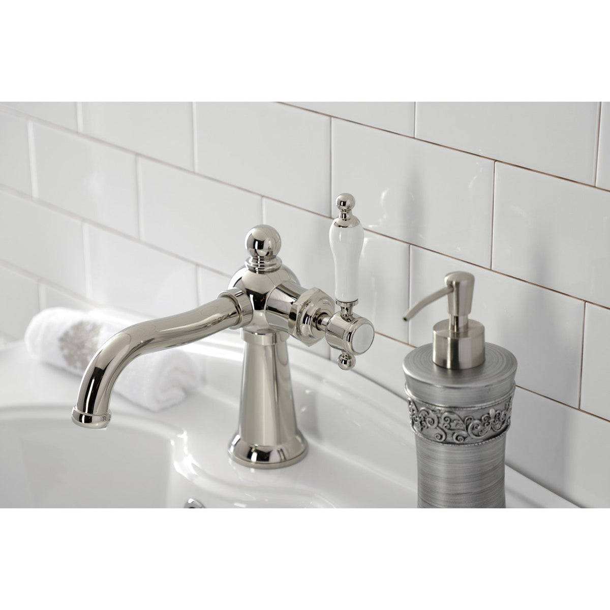 Nautical One-Handle Single-Hole Bathroom Faucet with Push Pop-Up Drain in Polished Nickel