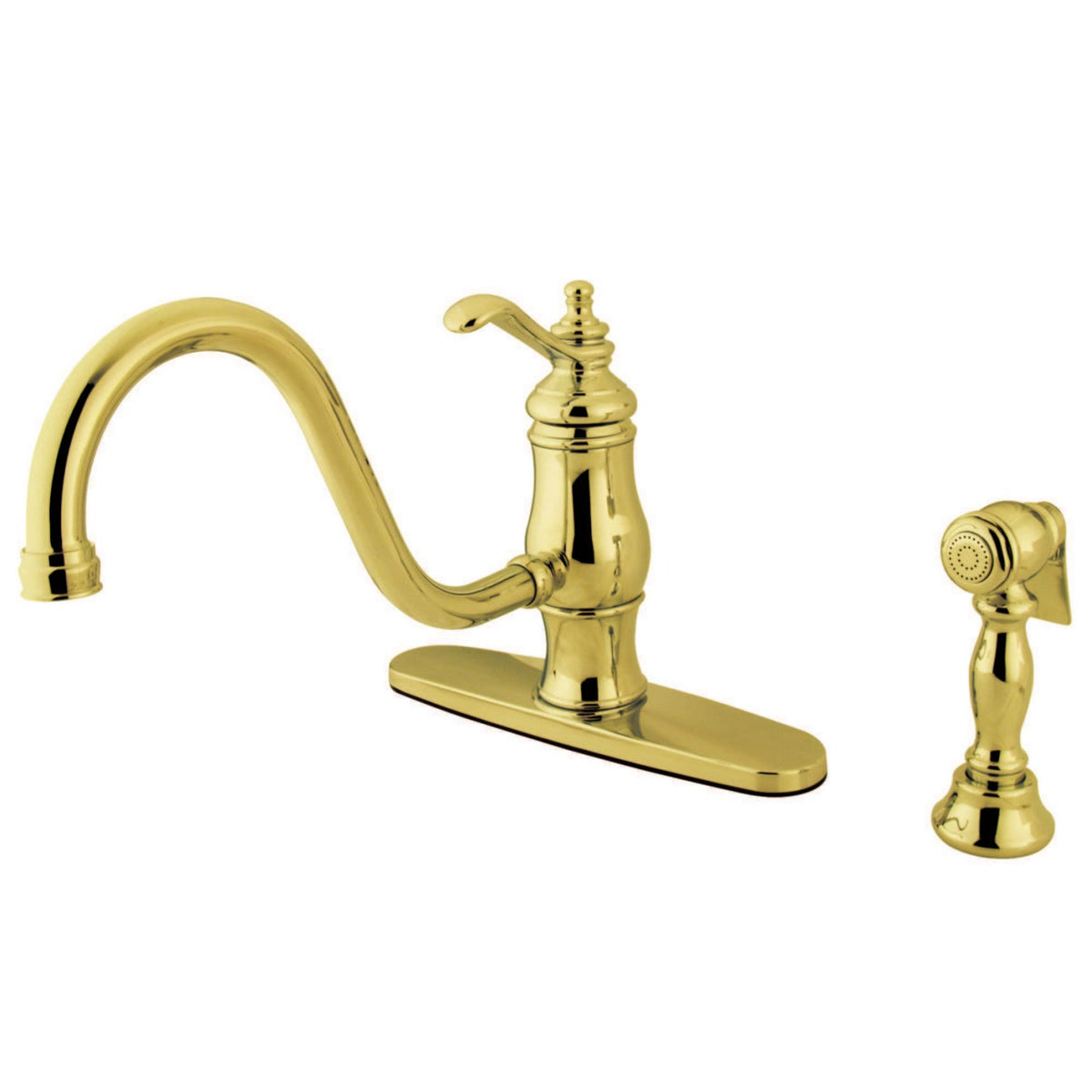 Gourmetier Single-Handle Kitchen Faucet with Brass Side Sprayer in Polished Brass