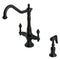 Kingston Brass Heritage Two-Handle Single-Hole Kitchen Faucet with Brass Sprayer, Matte Black (KS1770ALBS)