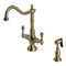 Kingston Brass Heritage Two-Handle Single-Hole Kitchen Faucet with Brass Sprayer, Antique Brass (KS1773ALBS)
