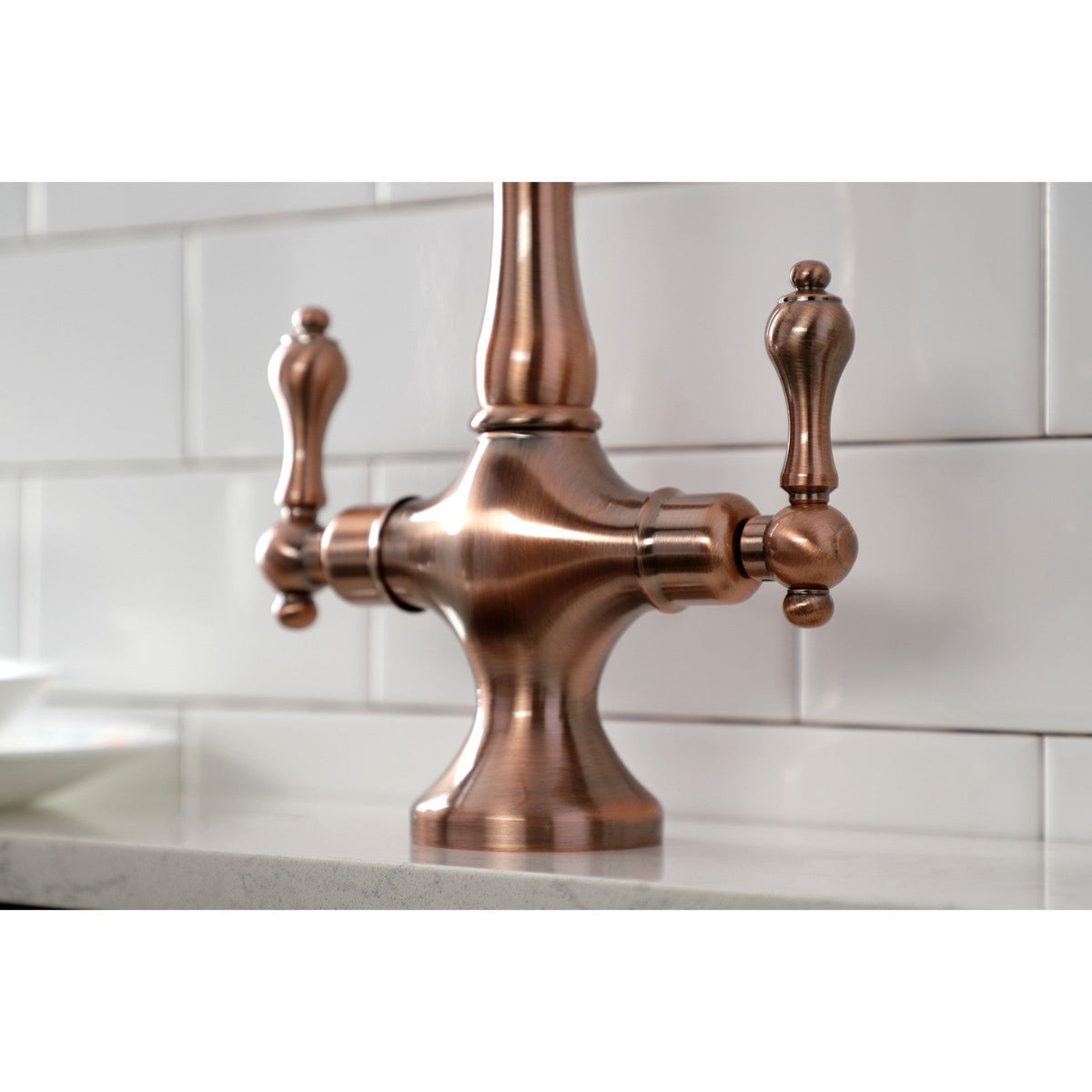 Heritage Two-Handle Single-Hole Kitchen Faucet with Brass Sprayer in Antique Copper