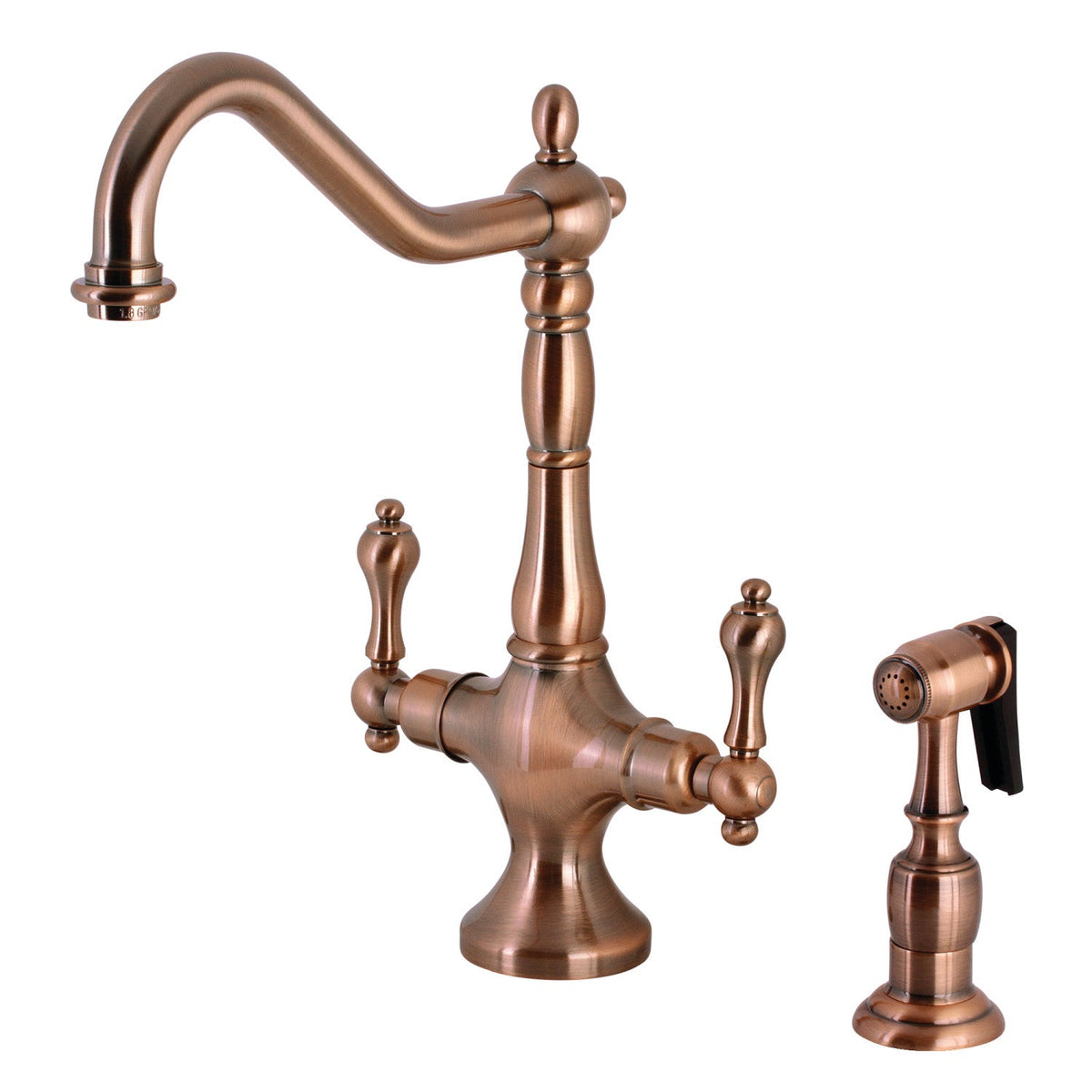 Heritage Two-Handle Single-Hole Kitchen Faucet with Brass Sprayer in Antique Copper