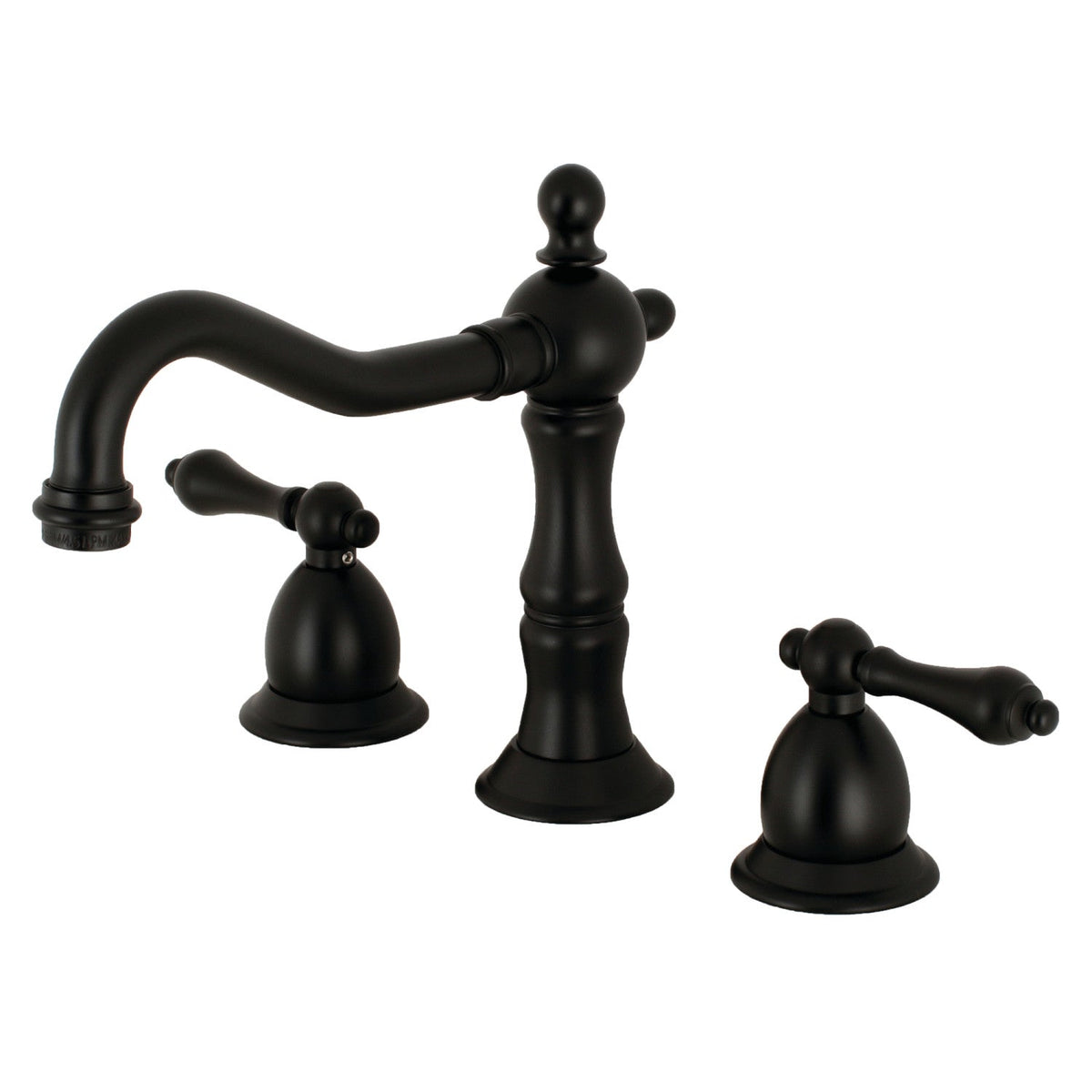 Heritage Widespread Bathroom Faucet with Brass Pop-Up in Matte Black