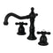 Kingston Brass Heritage Widespread Bathroom Faucet with Brass Pop-Up, Matte Black (KS1970AX)