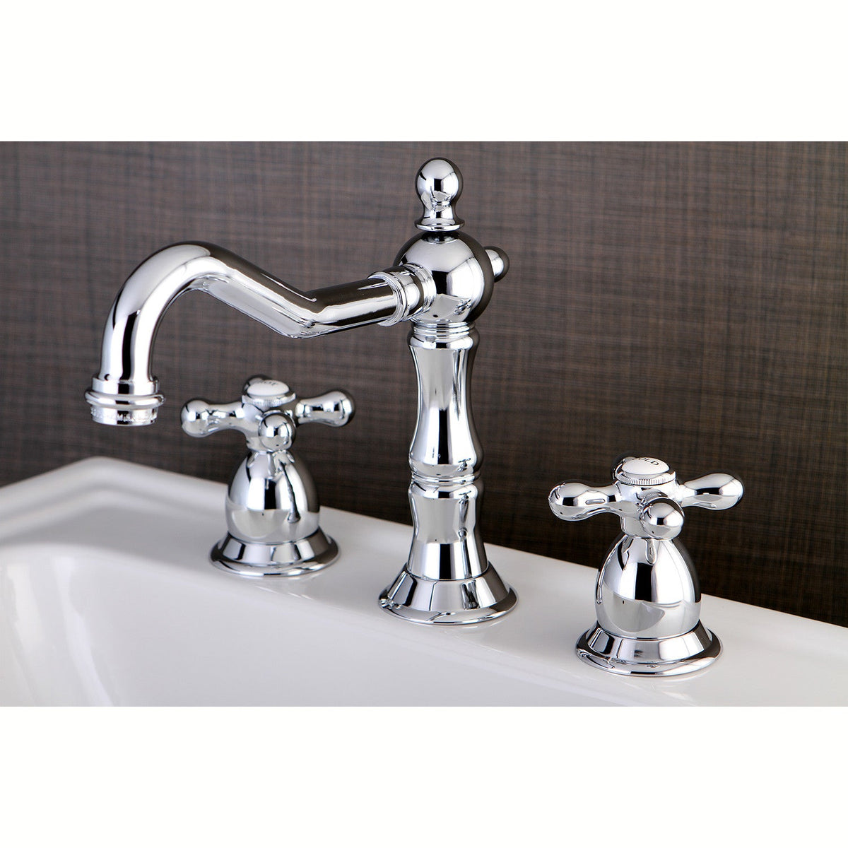 Heritage Widespread Bathroom Faucet with Brass Pop-Up in Polished Chrome