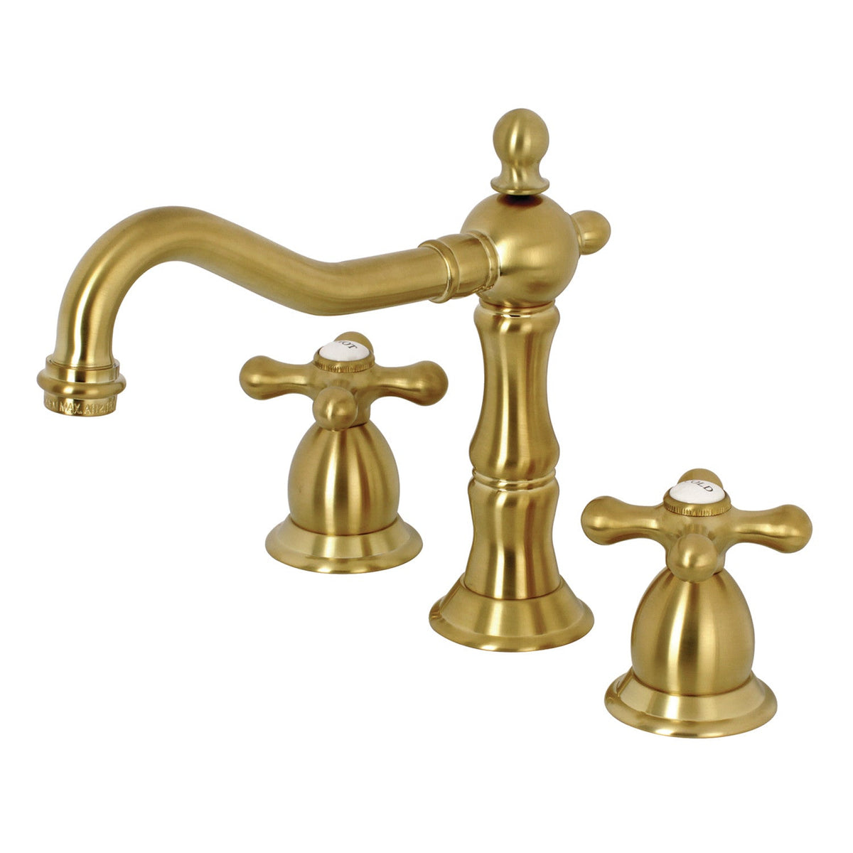 Heritage Widespread Bathroom Faucet with Brass Pop-Up in Brushed Brass