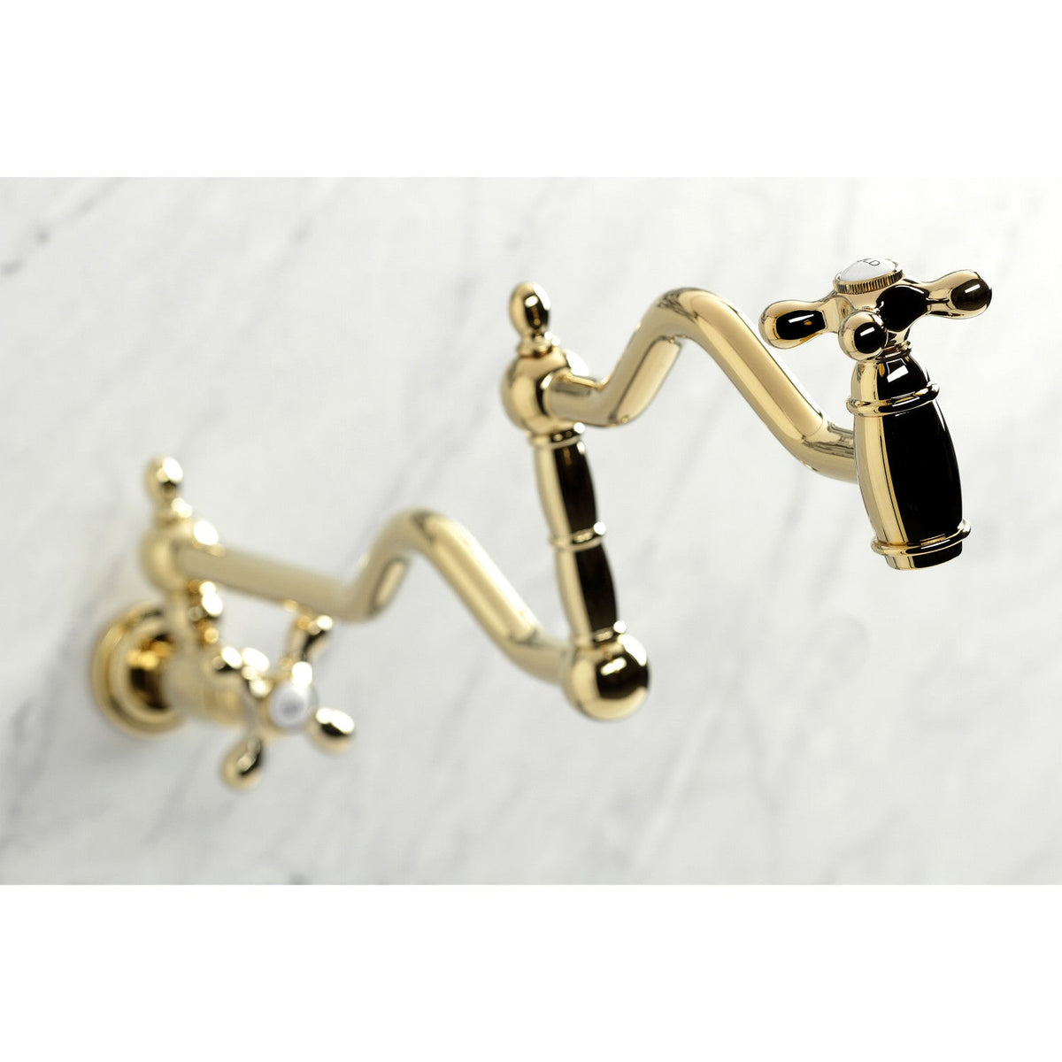 Heritage Wall Mount Pot Filler Faucet in Polished Brass