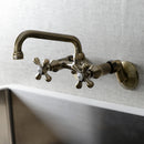 Kingston Brass Kingston Double-Handle Wall-Mount Bridge Kitchen Faucet, Antique Brass (KS213AB)