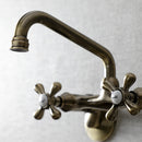 Kingston Brass Kingston Double-Handle Wall-Mount Bridge Kitchen Faucet, Antique Brass (KS213AB)