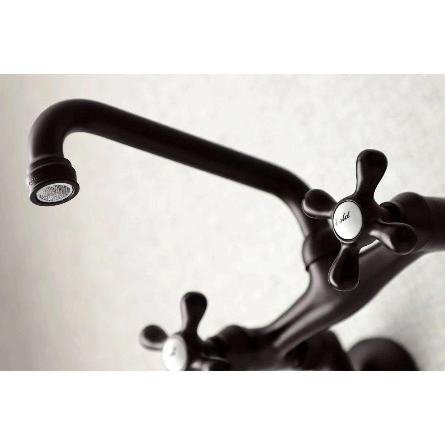 Oil-rubbed bronze curved spout wall-mount faucet with hot/cold cross handle knobs