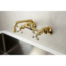 Kingston Brass Kingston Double-Handle Wall-Mount Bridge Kitchen Faucet, Polished Brass (KS213PB)