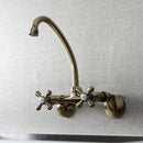Kingston Brass Kingston Double-Handle Wall-Mount Bridge Kitchen Faucet, Antique Brass (KS214AB)