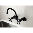 Kingston Brass Kingston Double-Handle Wall-Mount Bridge Kitchen Faucet, Matte Black (KS214MB)