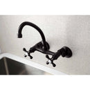 Kingston Brass Kingston Double-Handle Wall-Mount Bridge Kitchen Faucet, Oil Rubbed Bronze (KS214ORB)