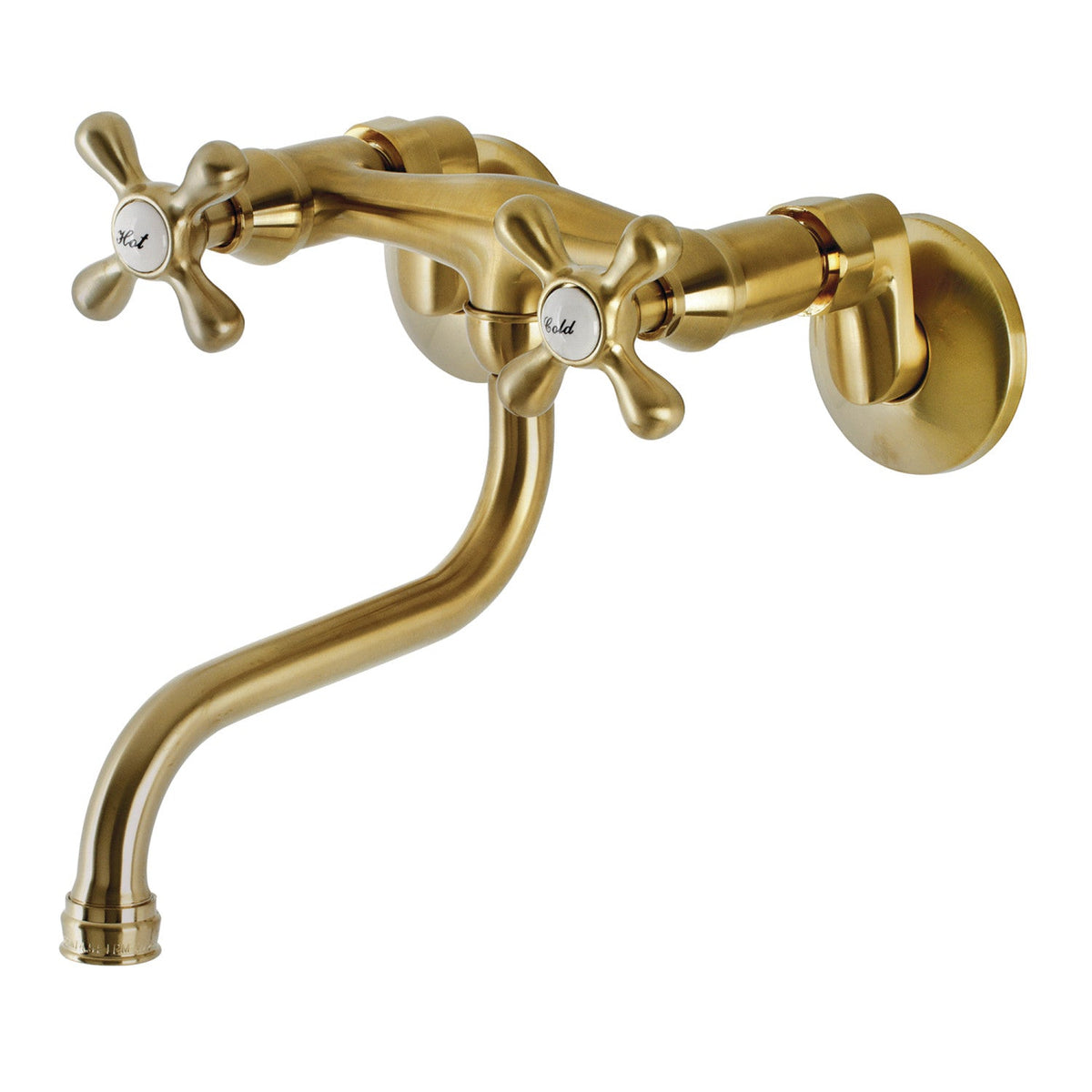 Kingston Adjustable Center Wall Mount Bathroom Faucet in Brushed Brass
