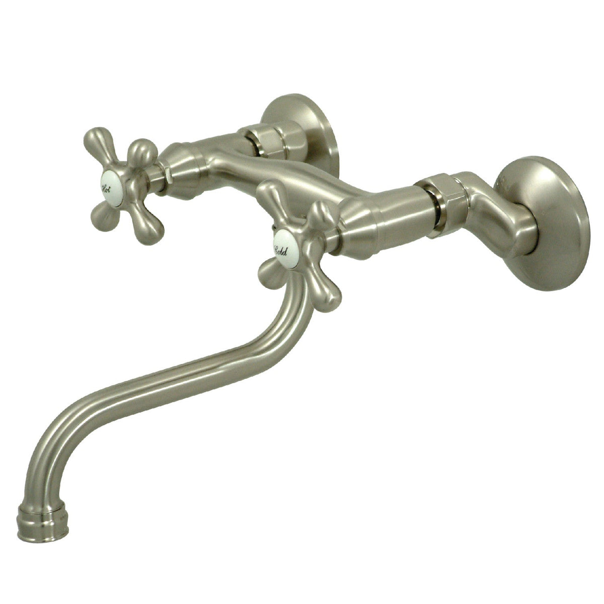 Kingston Adjustable Center Wall Mount Bathroom Faucet in Brushed Nickel