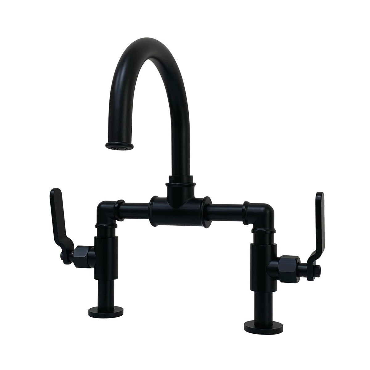 Whitaker Industrial Style Bridge Bathroom Faucet with Pop-Up Drain in Matte Black
