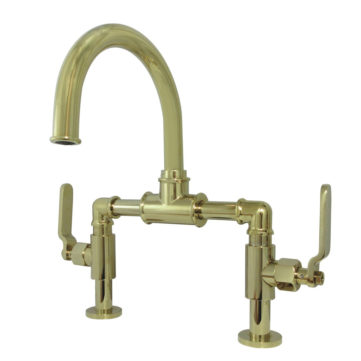 Whitaker Industrial Style Bridge Bathroom Faucet with Pop-Up Drain in Polished Brass