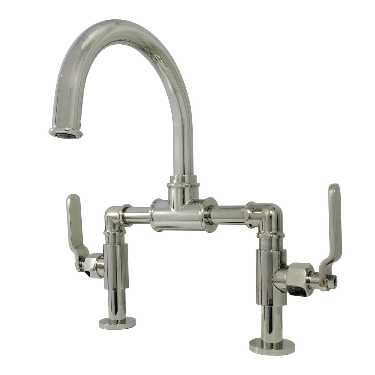 Whitaker Industrial Style Bridge Bathroom Faucet with Pop-Up Drain in Polished Nickel