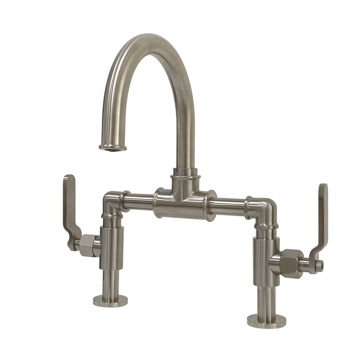 Whitaker Industrial Style Bridge Bathroom Faucet with Pop-Up Drain in Brushed Nickel