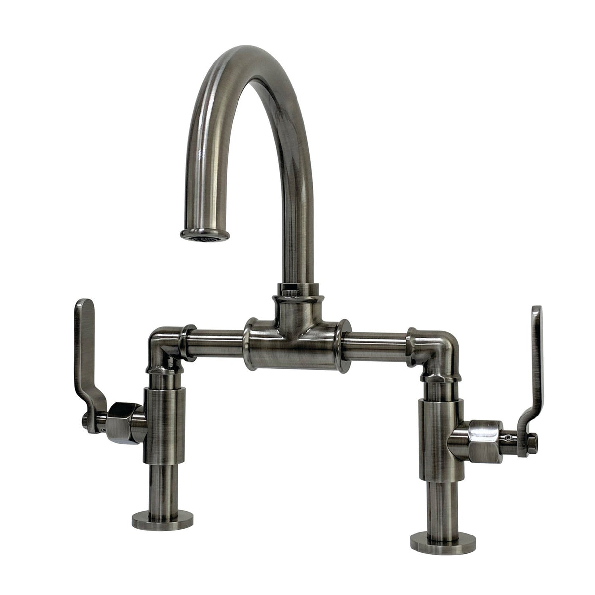 Whitaker Industrial Style Bridge Bathroom Faucet with Pop-Up Drain in Black Stainless