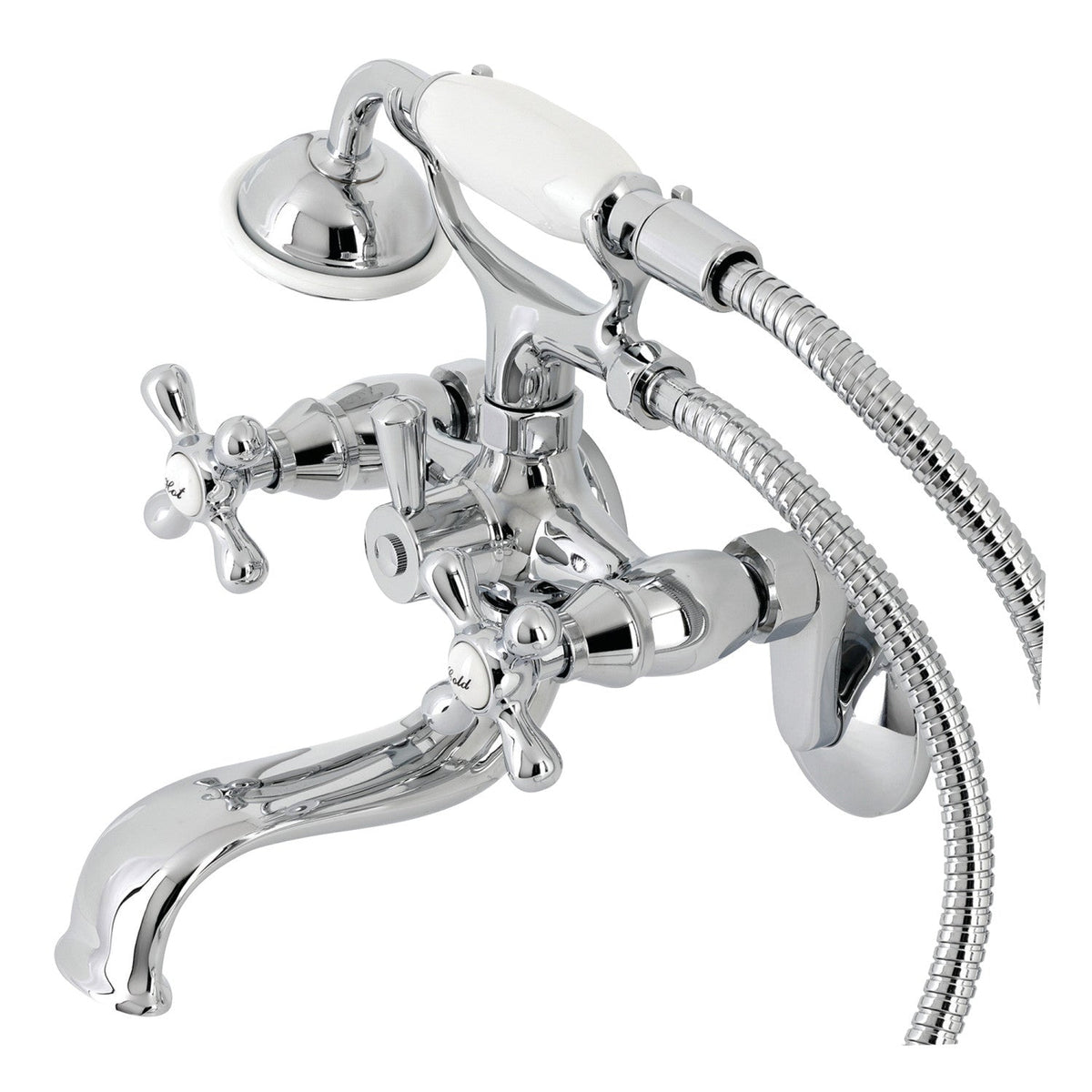 Kingston Wall Mount Tub Faucet with Hand Shower in Polished Chrome