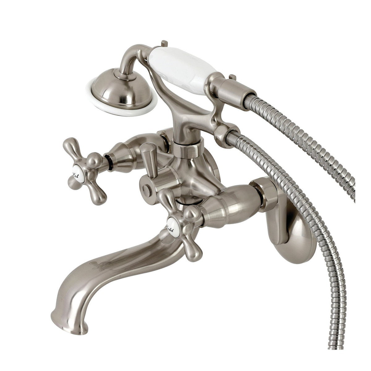 Kingston Wall Mount Tub Faucet with Hand Shower in Brushed Nickel