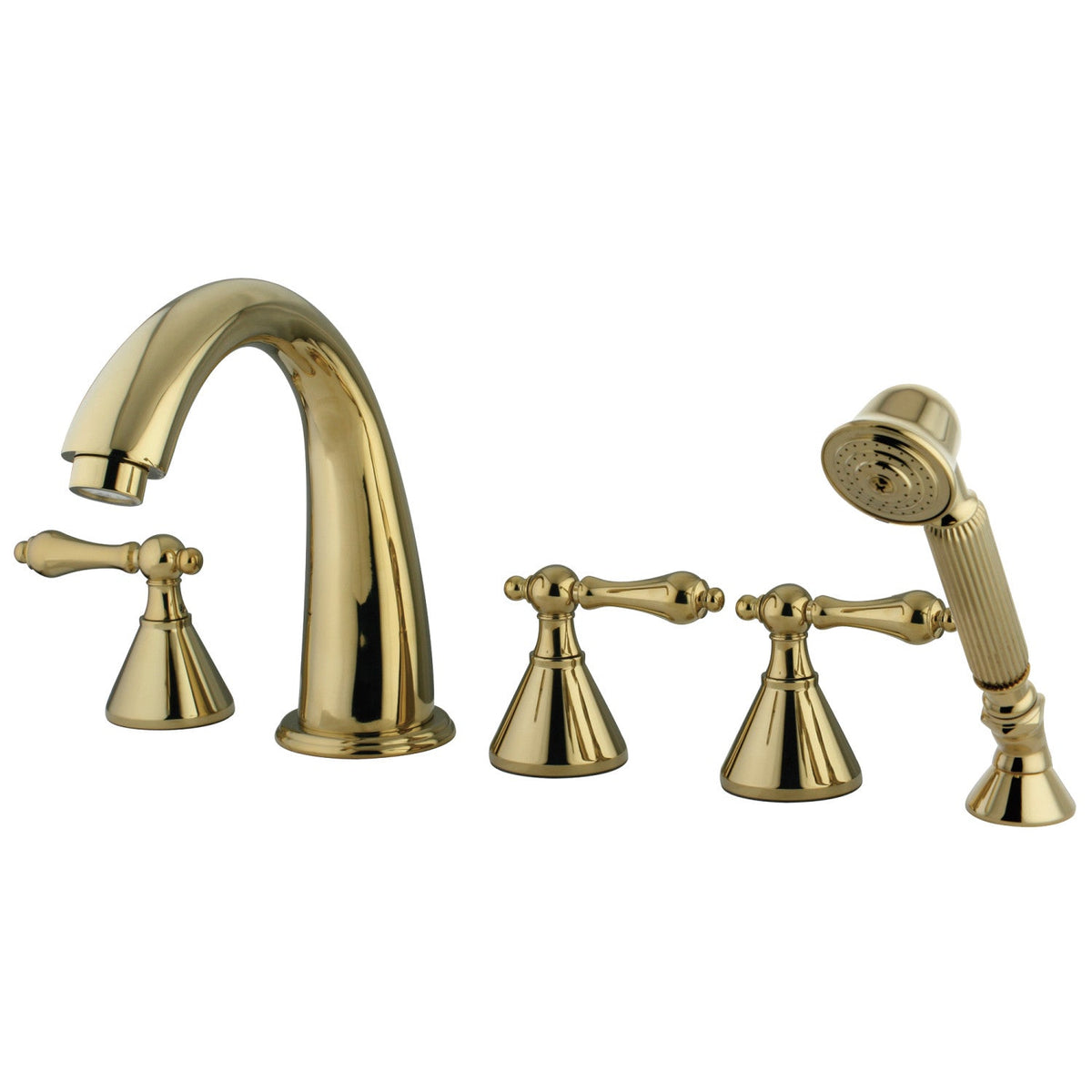 Roman 5-Piece Roman Tub Faucet with Hand Shower in Polished Brass