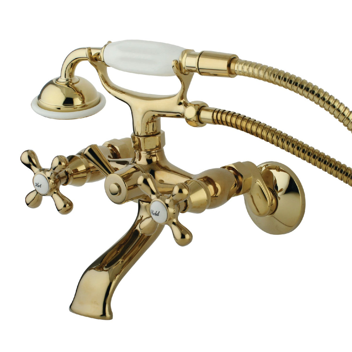 Kingston Tub Wall Mount Clawfoot Tub Faucet with Hand Shower in Polished Brass