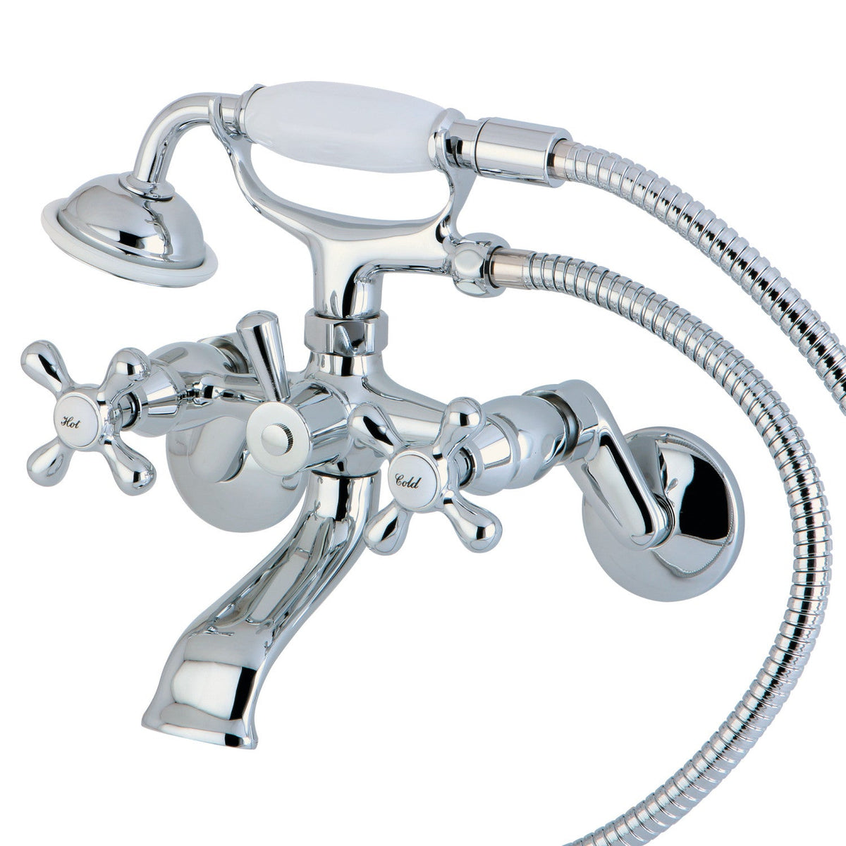 Kingston Wall Mount Clawfoot Tub Faucet with Hand Shower in Polished Chrome