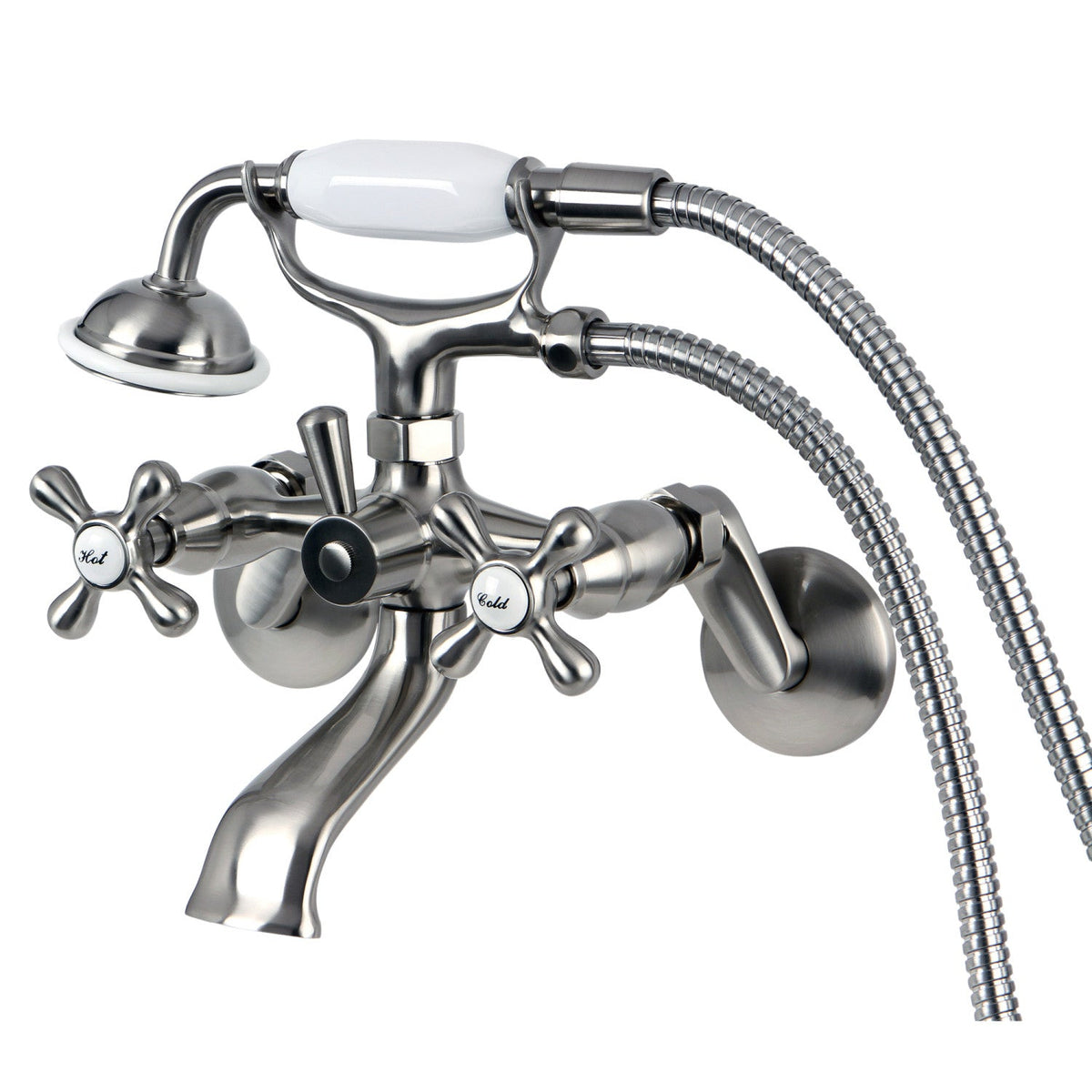 Kingston Wall Mount Clawfoot Tub Faucet with Hand Shower in Brushed Nickel