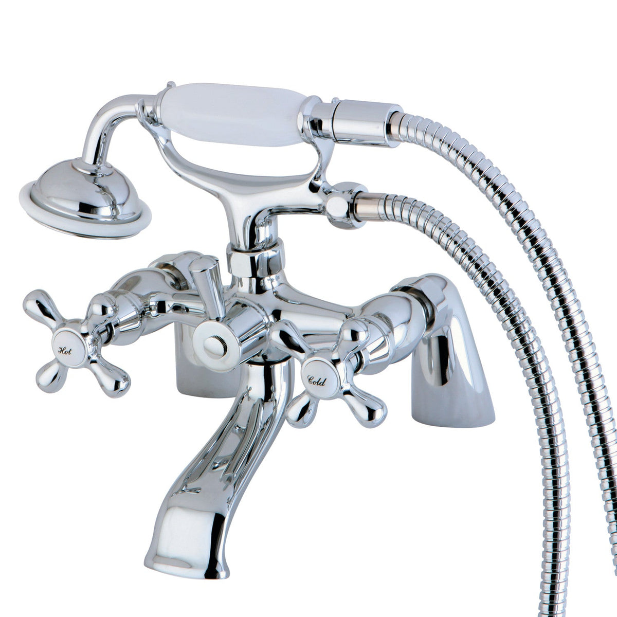 Kingston 6" Center Deck-Mount Clawfoot Tub Faucet with Hand Shower in Polished Chrome