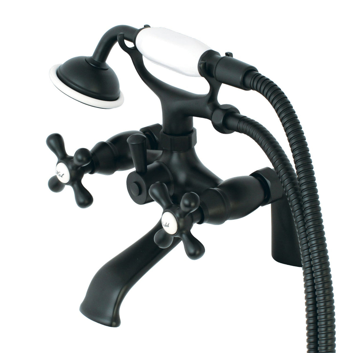Kingston 6" Center Deck-Mount Clawfoot Tub Faucet with Hand Shower in Matte Black