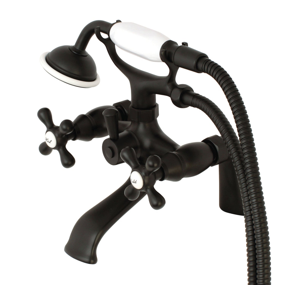 Kingston 6" Center Deck-Mount Clawfoot Tub Faucet with Hand Shower in Oil Rubbed Bronze