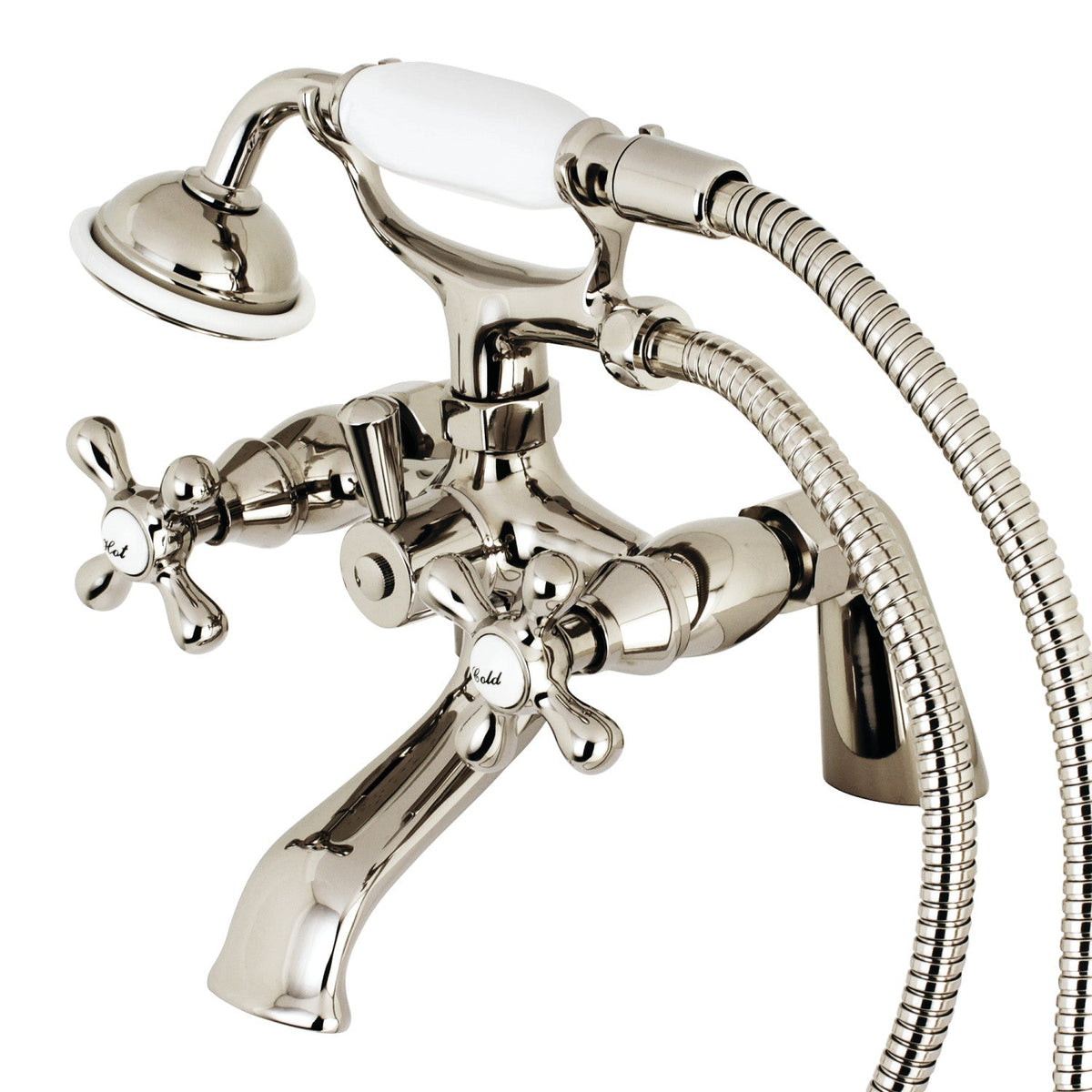 Kingston 6" Center Deck-Mount Clawfoot Tub Faucet with Hand Shower in Polished Nickel