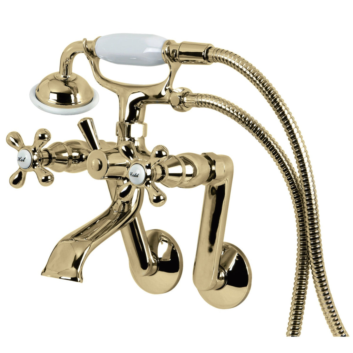 Kingston Tub Wall Mount Clawfoot Tub Faucet with Hand Shower in Polished Brass