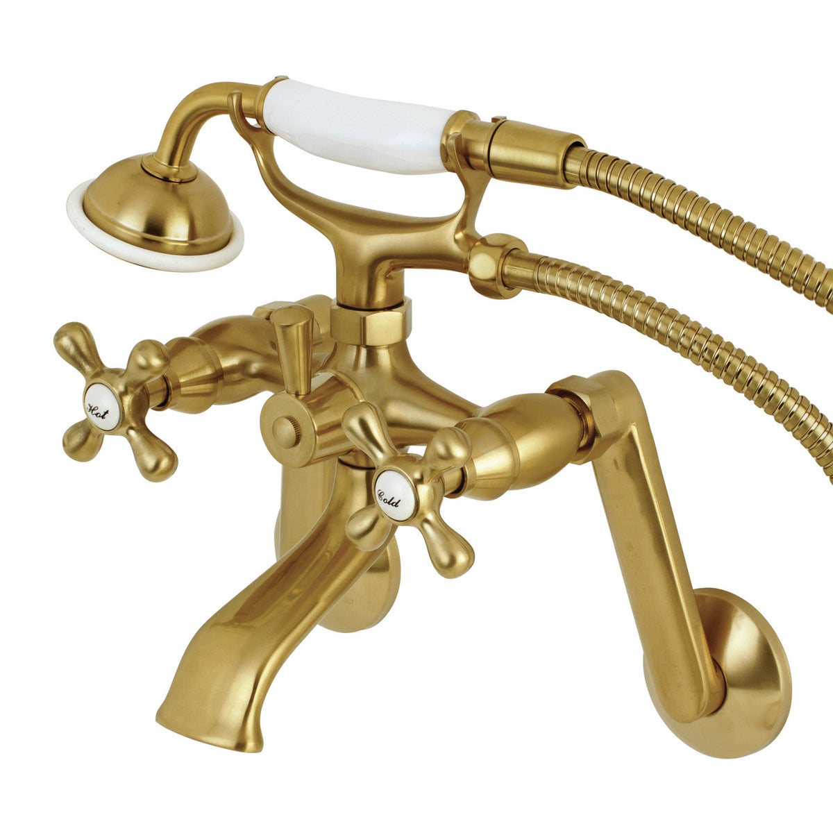 Kingston Tub Wall Mount Clawfoot Tub Faucet with Hand Shower in Brushed Brass