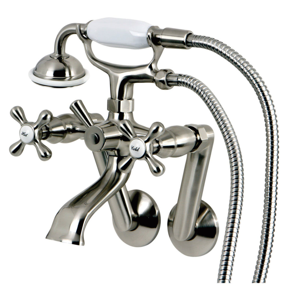 Kingston Tub Wall Mount Clawfoot Tub Faucet with Hand Shower in Brushed Nickel