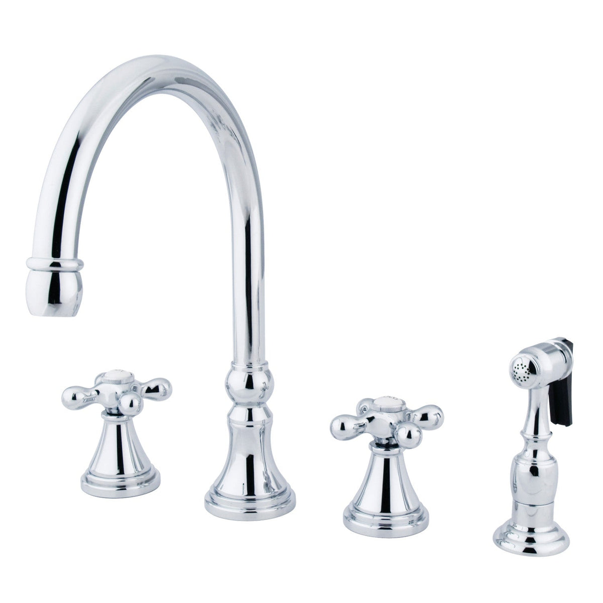 Governor Double-Handle Widespread Kitchen Faucet with Brass Sprayer in Polished Chrome