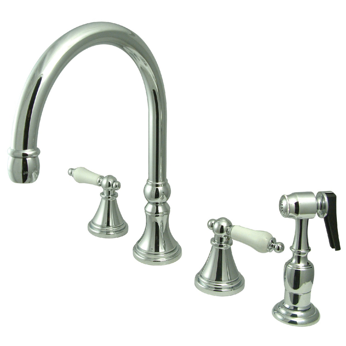 Governor Double-Handle Widespread Kitchen Faucet with Brass Sprayer in Polished Chrome