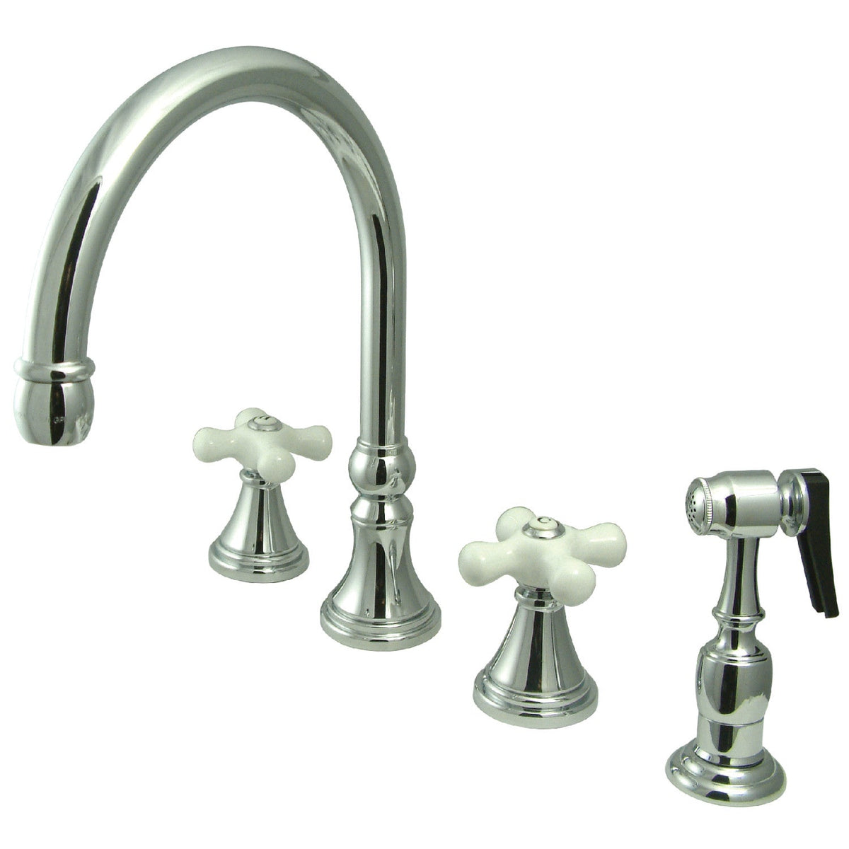 Governor Double-Handle Widespread Kitchen Faucet with Brass Sprayer in Polished Chrome