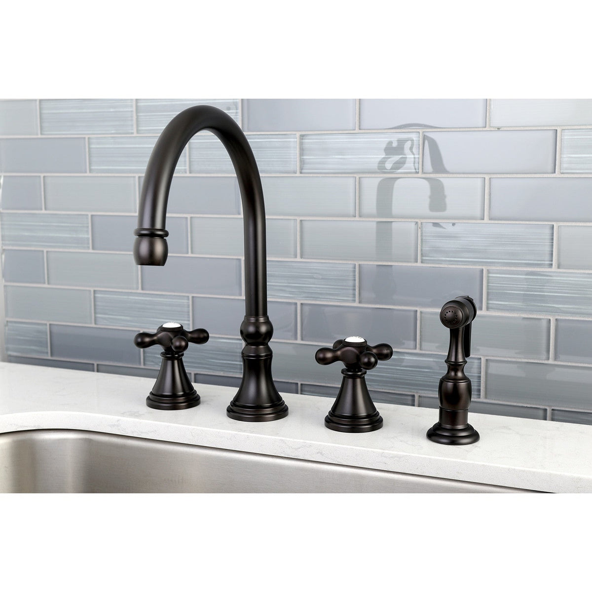 Governor Double-Handle Widespread Kitchen Faucet with Brass Sprayer in Oil Rubbed Bronze